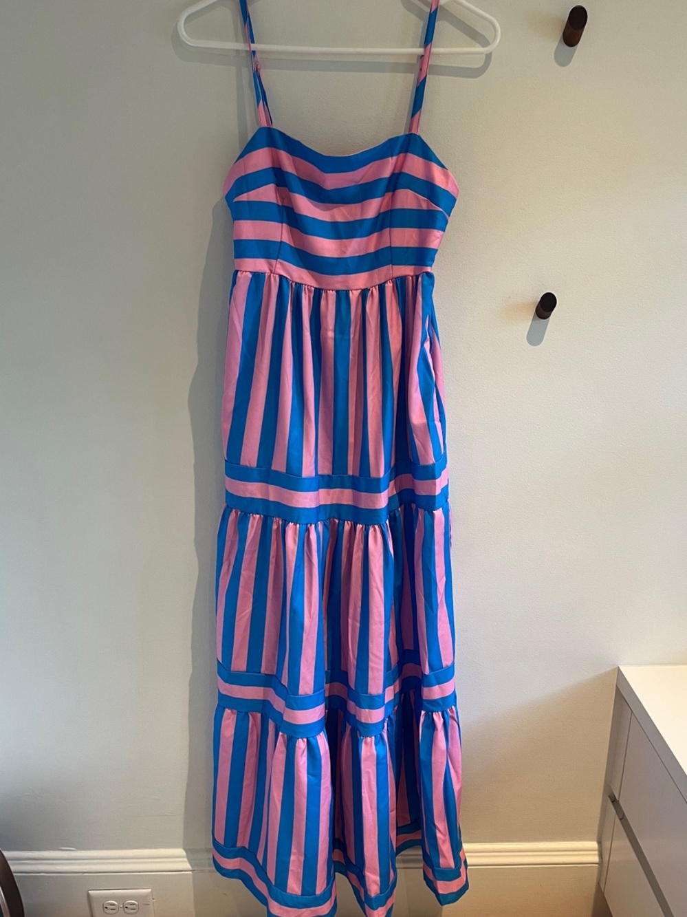 Pink and Blue Striped Spaghetti Strap Maxi Dress - S